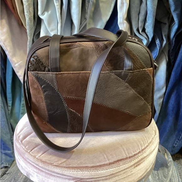 Vintage 80's leather Patchwork oversized frame Bag - Picture 6 of 9